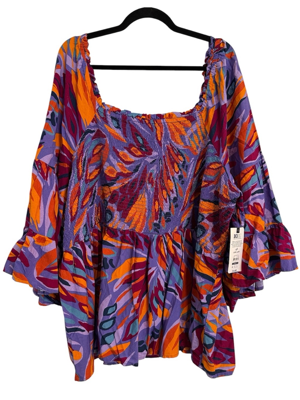 Terra and Sky Colorful Bell Sleeve Smocked Top NWT